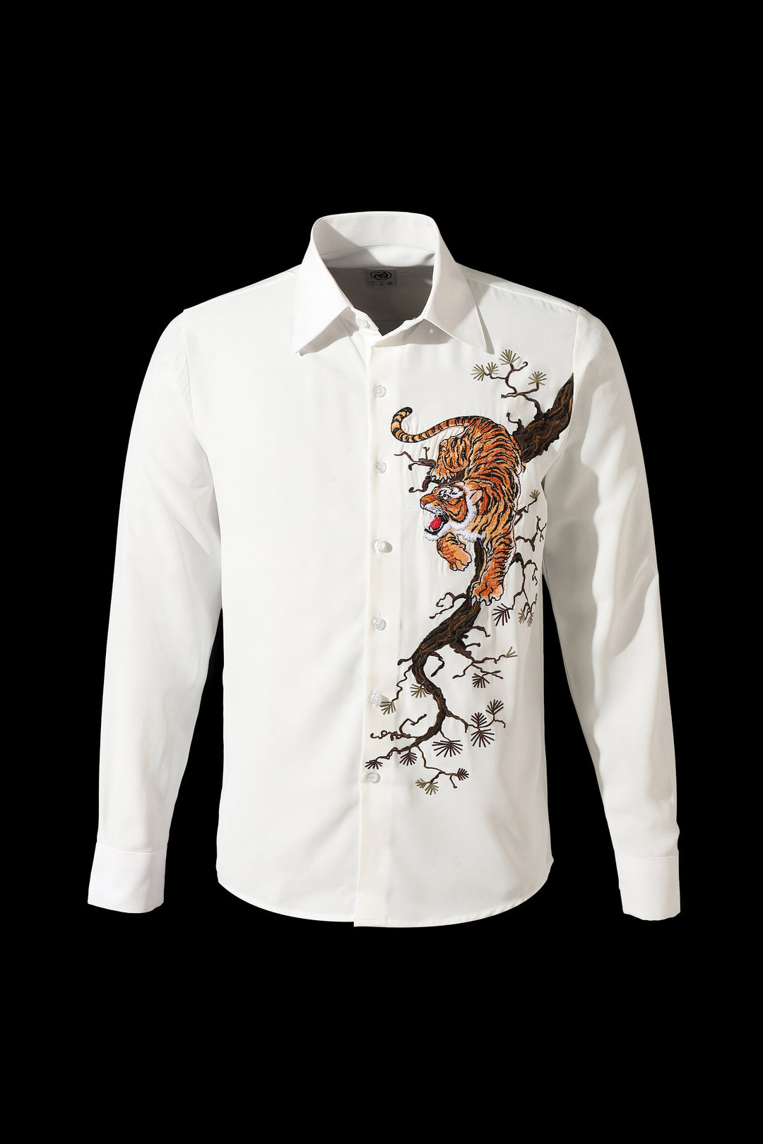 White shirt with a tiger embroidery design