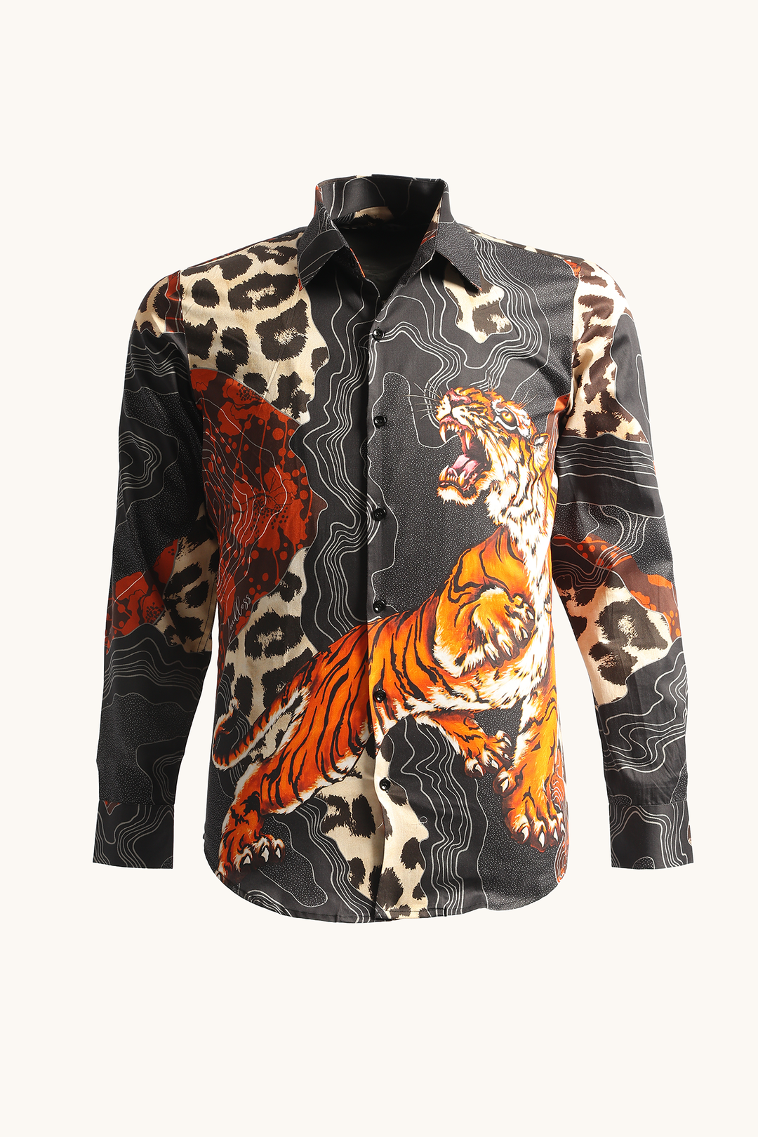 LoudLess Savrez — Tiger print full sleeve shirt for men in 100% cotton. Partywear from Delhi.