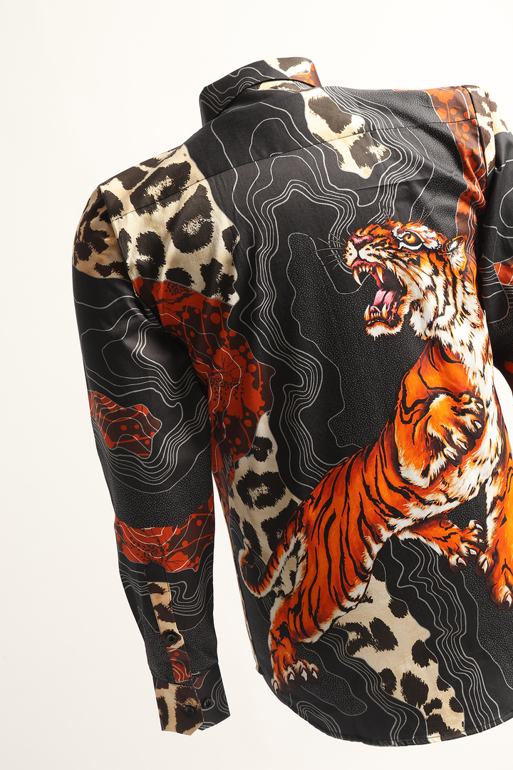 Tiger print shirt for men by LoudLess — Savrez, full sleeve, 100% cotton. Vacation and partywear from Delhi.