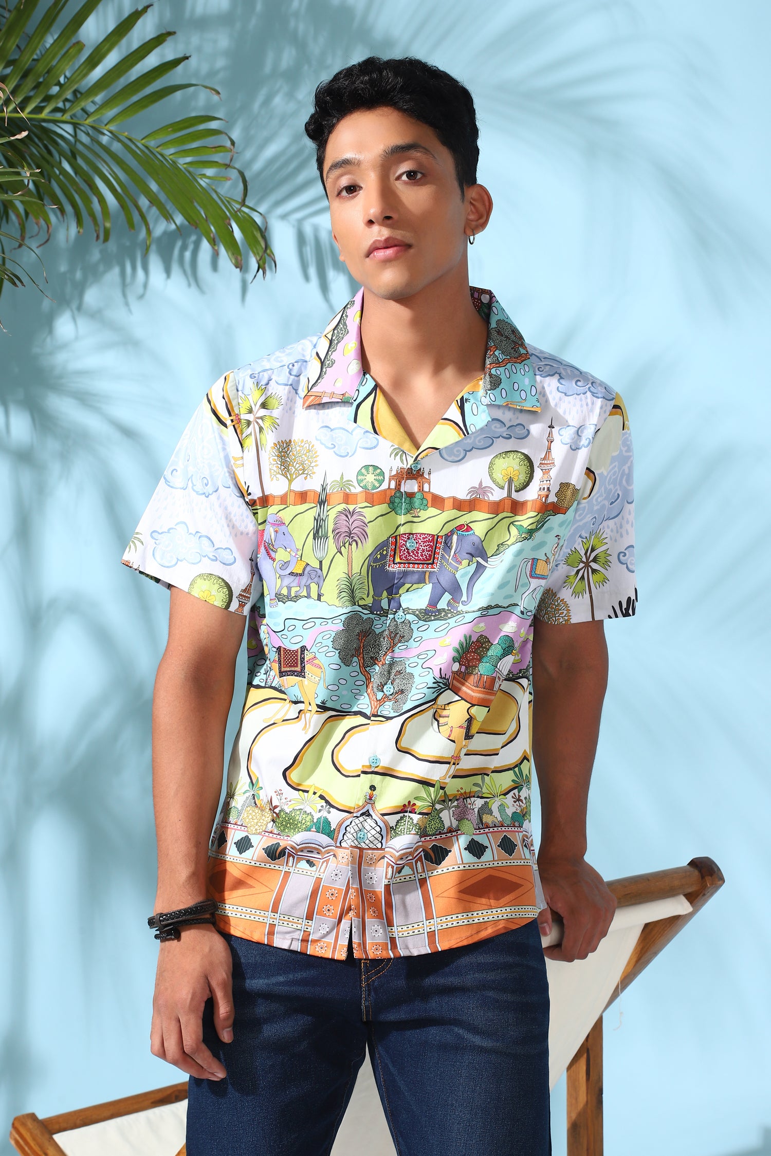 Fort Men Fort — Men's Mughal Miniature Art Cuban Collar Shirt | LoudLess