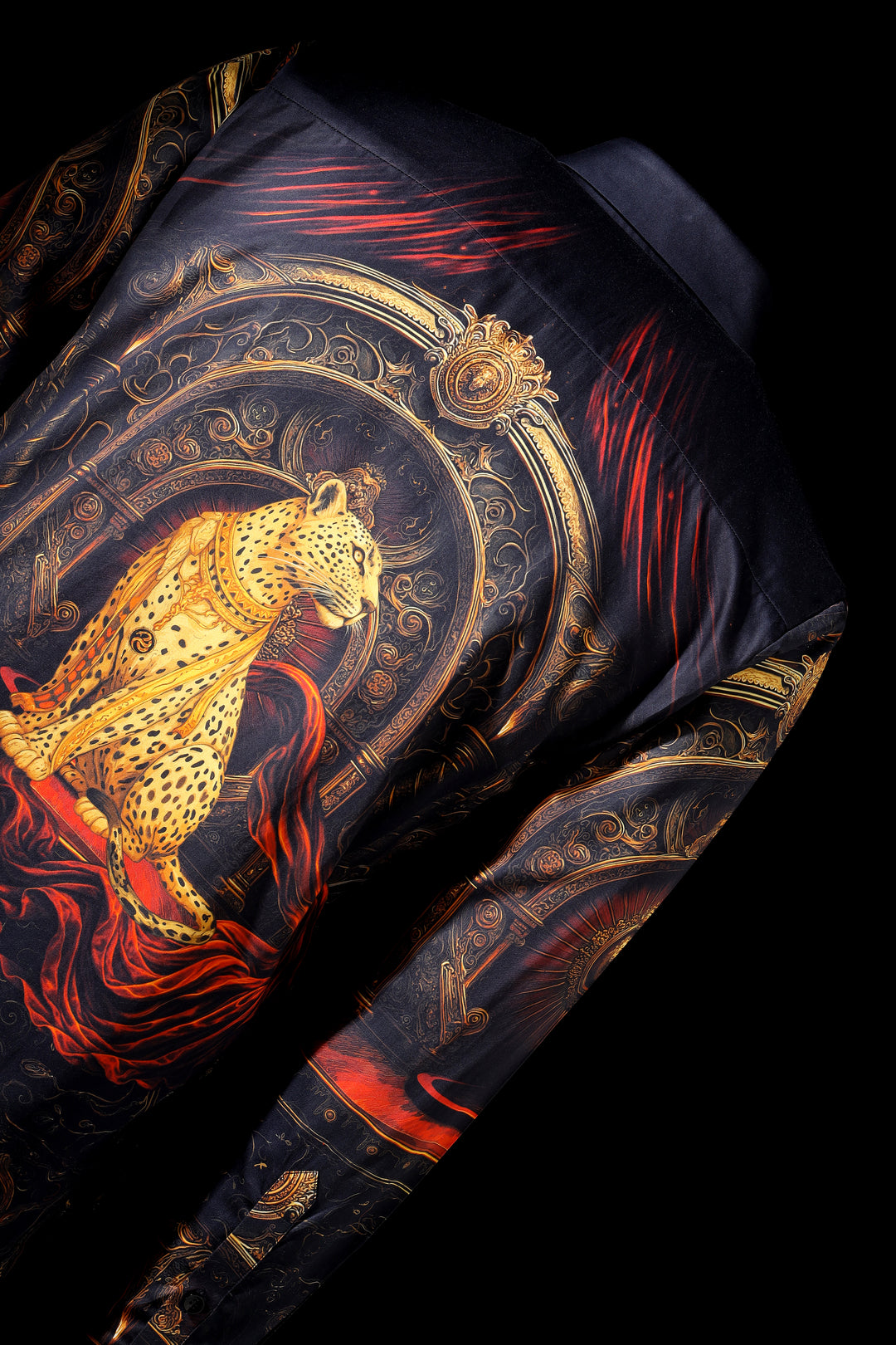 Decorative fabric with a gold leopard design on a dark background LoudLess