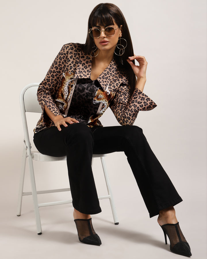 "100% Cotton Women's Luxury Leopard Print Shirts"