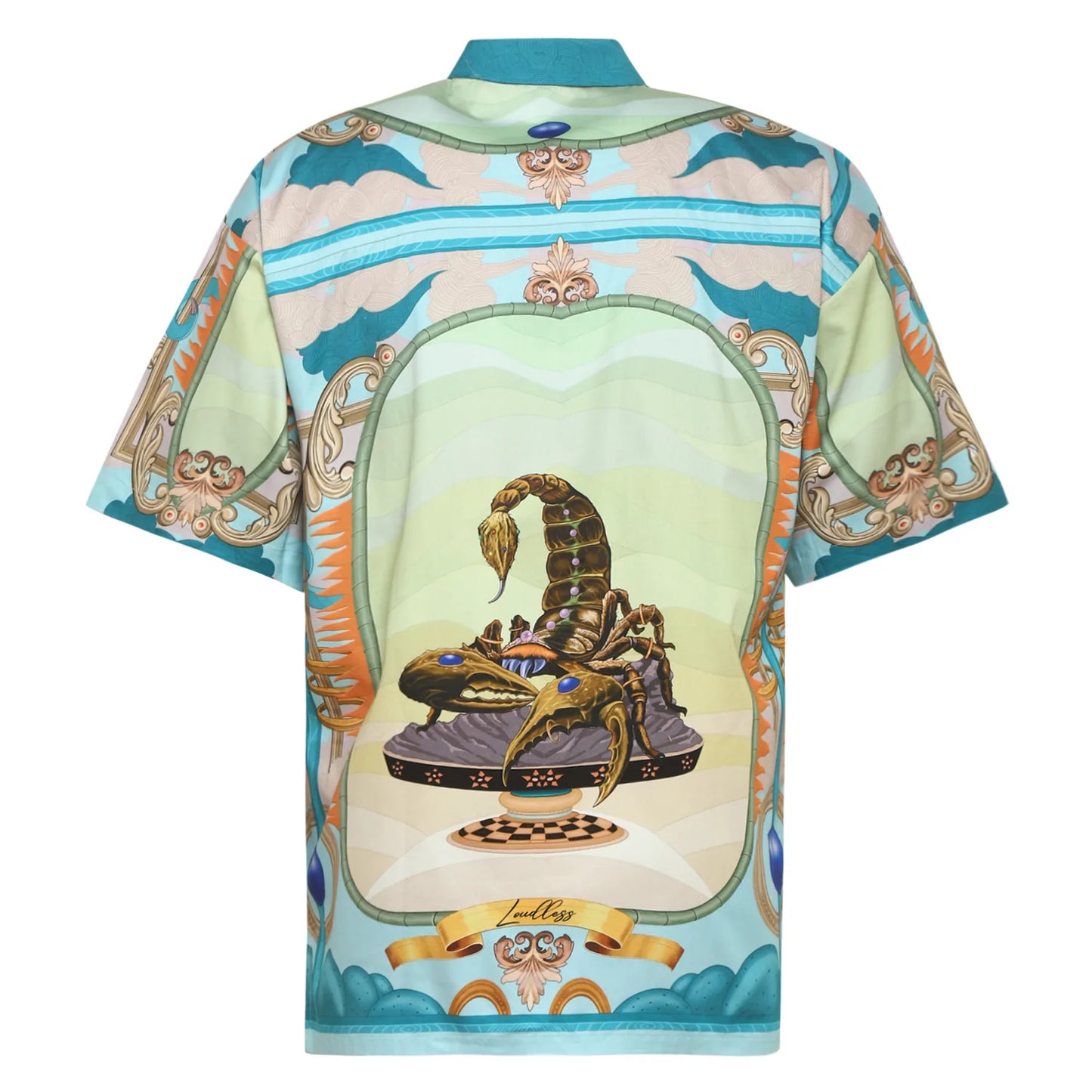 An eye-catching scorpion shirt in soft pastel colors, perfect for making a statement