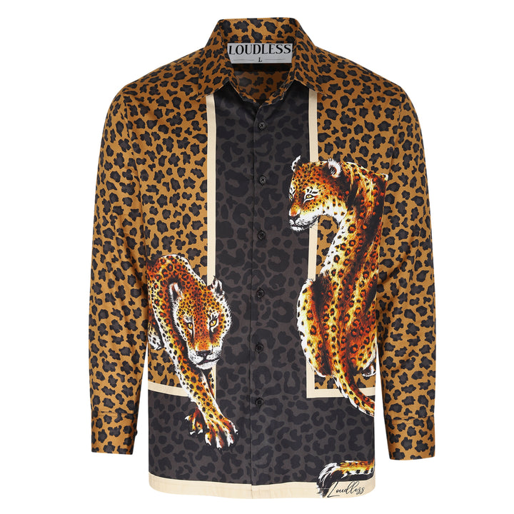 A 100% cotton luxury leopard print shirt, perfect for a night out or party with its eye-catching design and comfortable fabric