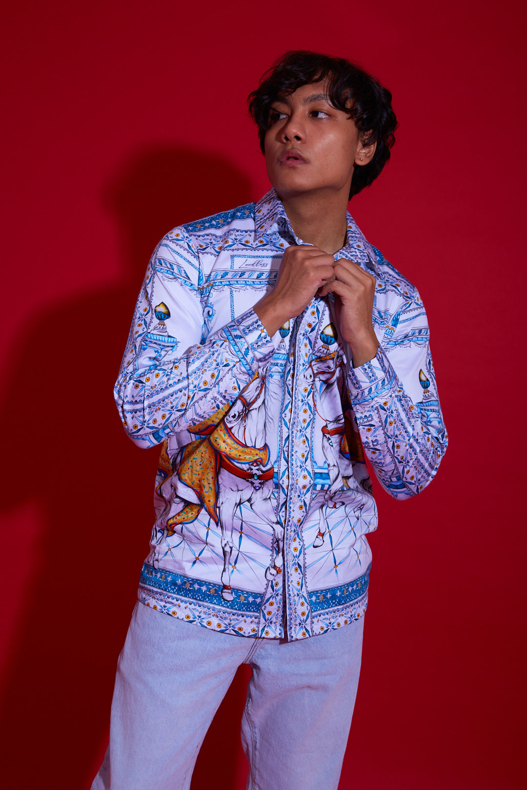 Luxury men's horse print shirt, made from premium materials for a comfortable and stylish look