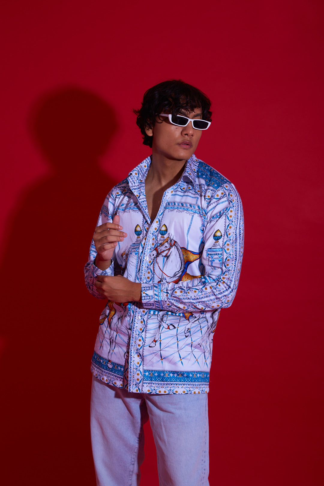Step up your style with this luxurious men's horse print shirt, made from premium materials for ultimate comfort and sophistication